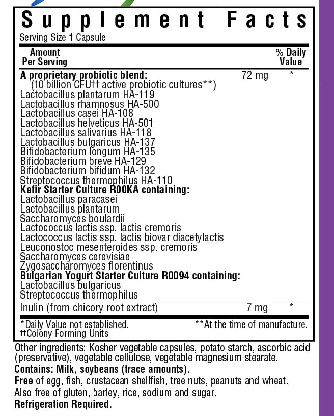 Bluebonnet Nutrition SingleDaily Probiotic 10 billion Supplement Facts