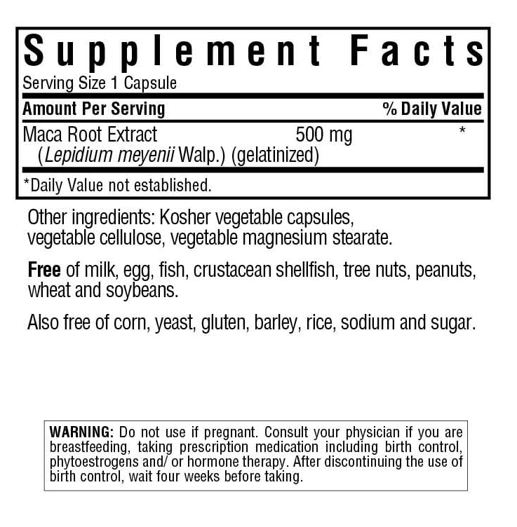 Bluebonnet Nutrition INTIMATE ESSENTIALS™ MACA Supplement Facts