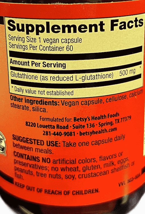 Betsy_s Basics Reduced and Active Glutathione 500 mg Supplement Facts