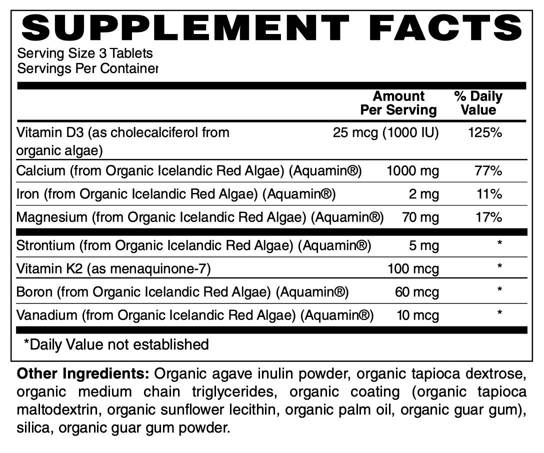 Betsy_s Basics Certified Organic Whole Food Plant Calcium Supplement Facts
