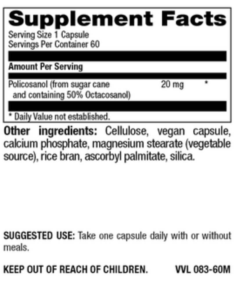 Betsy_s Basics Policosanol 20 mg Supplement Facts