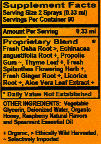 Betsy_s Basics Throat Relief Spray Alcohol Free Supplement Facts