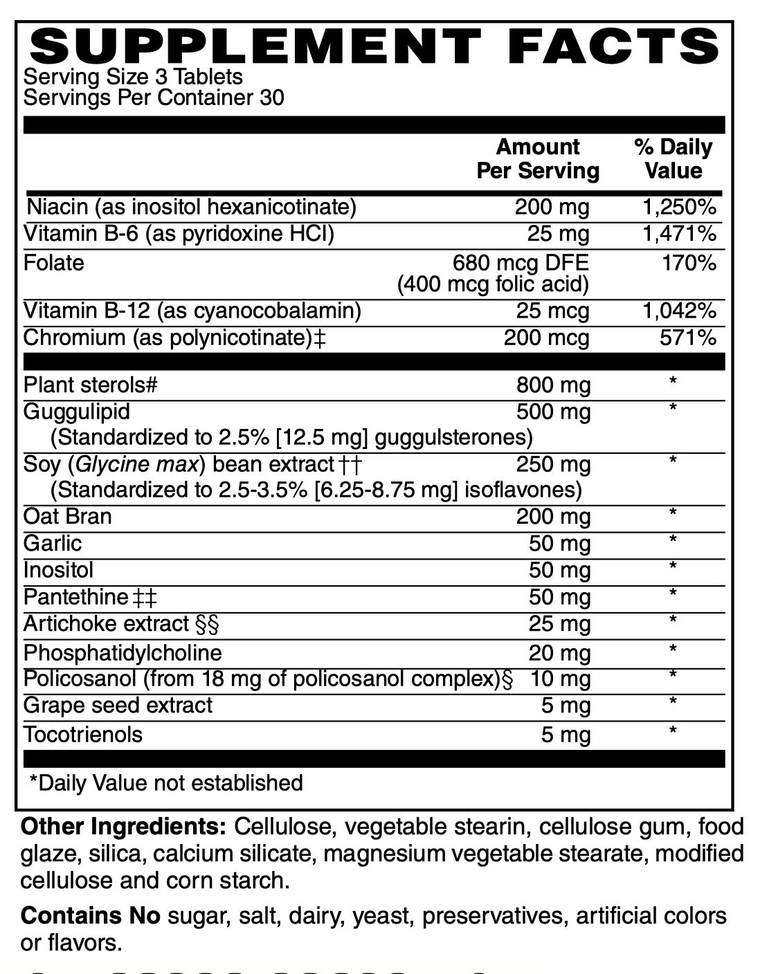 Betsy_s Basics Cholesterol Support Supplement Facts