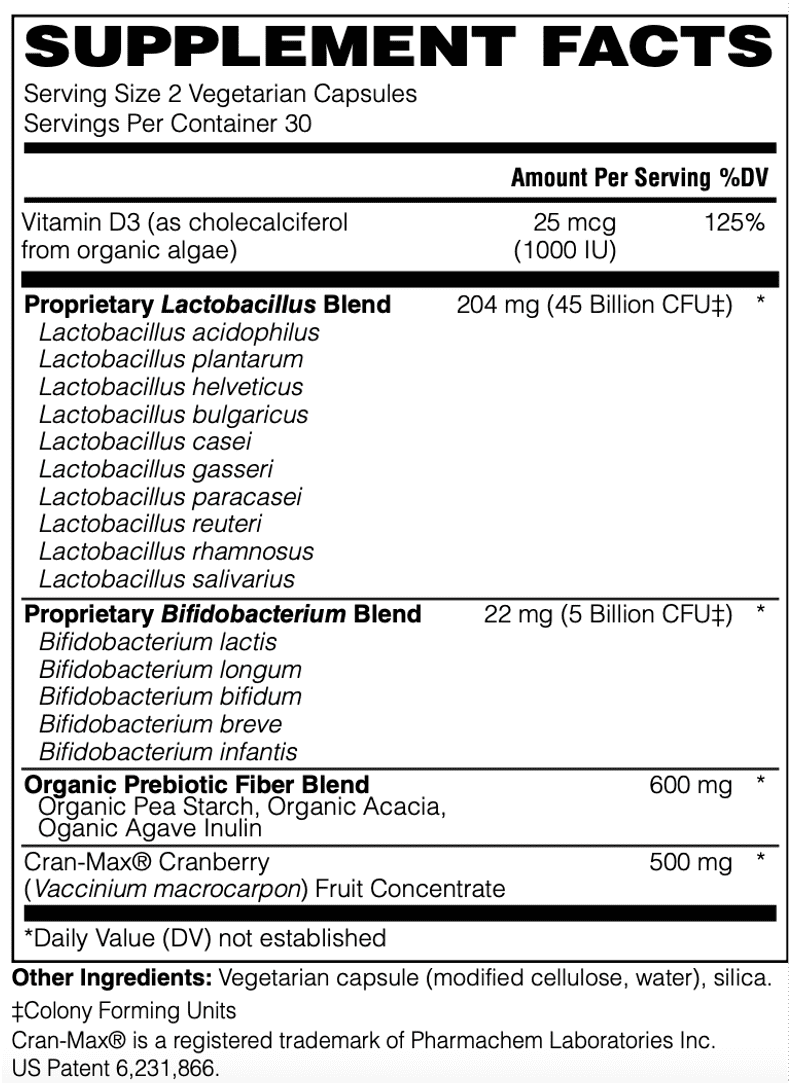 Betsy_s Basics Urinary Formula 50 Billion Probiotic Supplement Facts