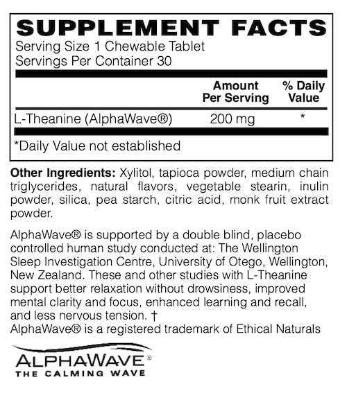 Betsy_s Basics Fermented Chewable L-Theanine Supplement Facts