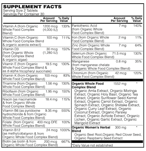 Betsy_s Basics Certified Organic Whole Food Women_s Multi 40 Plus Supplement Facts