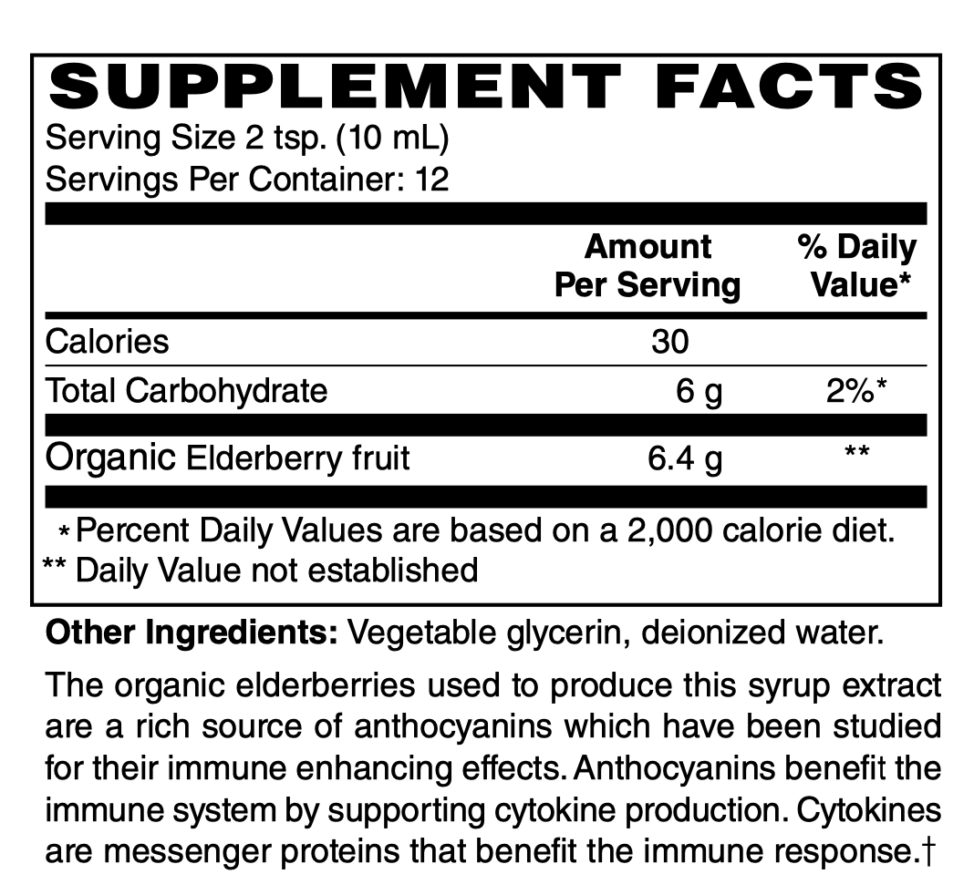Betsy_s Basics Elderberry Syrup Supplement Facts