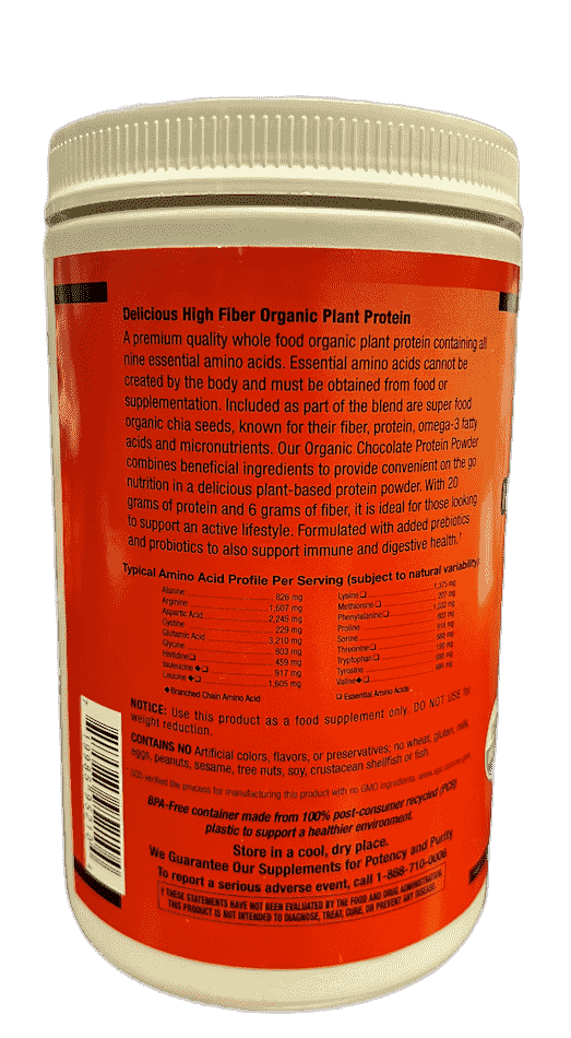 Betsy_s Basics Organic Chocolate Protein Powder Left Panel