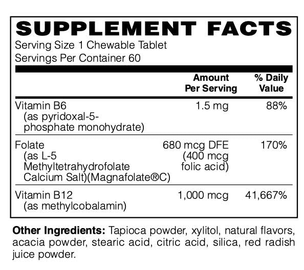 Betsy_s Basics B12 Folate and B6 Supplement Facts