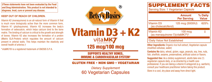 Betsy_s Basics Vitamin D3 125 mcg plus K2 100 mcg Full Label