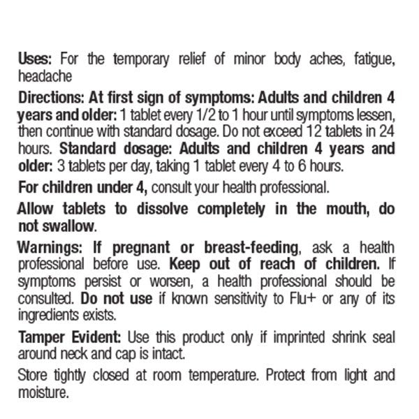 BHI Flu Plus Multi-Symptom Relief Tablets Product Label Directions