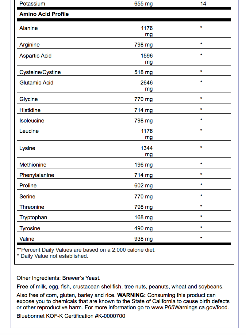 SUPER EARTH BREWER'S YEAST POWDER SUPPLEMENT FACTS 2 of 2