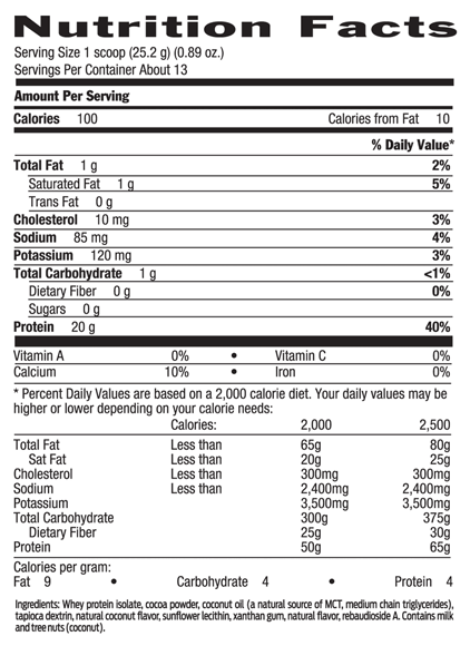 Country Life 100% WHEY SUGAR FREE PROTEIN COCONUT FLAVOR