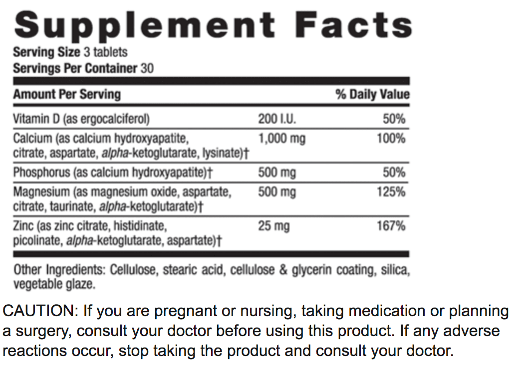 Country Life CALCIUM MAGNESIUM ZINC WITH VITAMIN D Supplement Facts