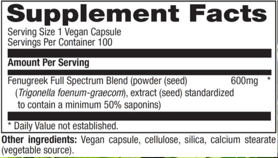 Betsy_s Basics Fenugreek 600 mg Supplement Facts