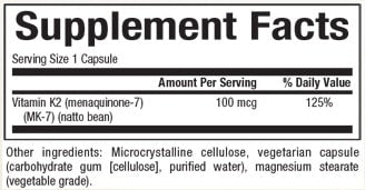 NATURAL FACTORS VITAMIN K2 100 MCG SUPPLEMENT FACTS