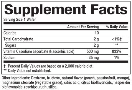 NATURAL FACTORS VITAMIN C 500 MG CHEW WAFERS PEACH, PASSIONFRUIT AND MANGO SUPPLEMENT FACTS