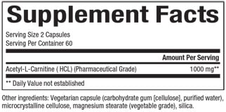 NATURAL FACTORS ACETYL-L-CARNITINE 500 MG SUPPLEMENT FACTS