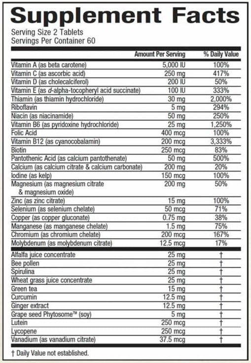 NATURAL FACTORS WELLBETX COMPLETE MULTI SUPPLEMENT FACTS