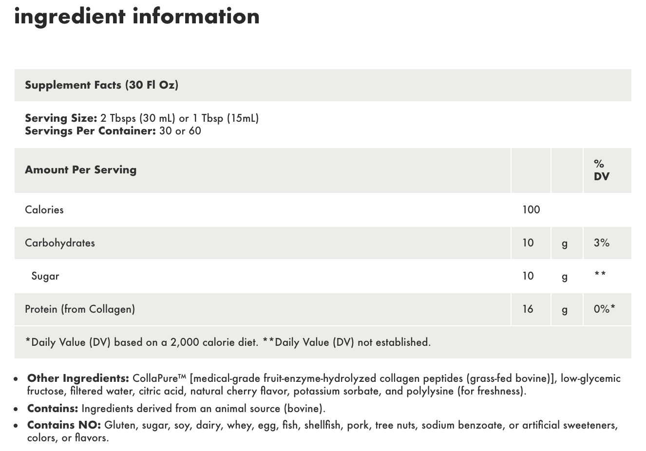 Health Direct Aminosculpt Collagen Original Cherry Supplement Facts