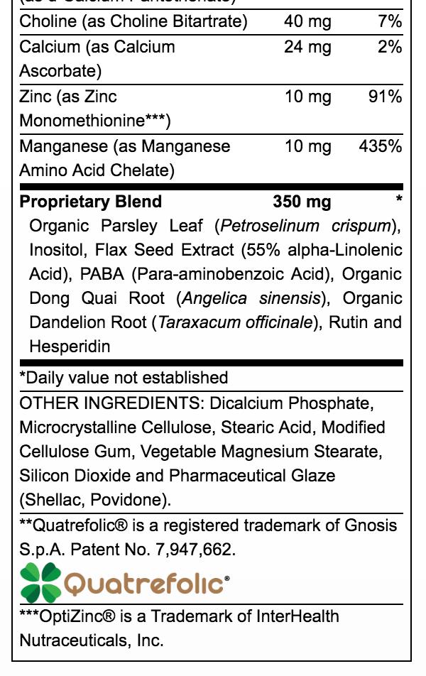 TEEN GIRLS TAB DAILY MULTI VITAMIN SUPPLEMENT FACTS 2 of 2