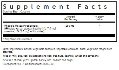 BLUEBONNET NUTRITION STANDARDIZED RHODIOLA ROSEA ROOT EXTRACT SUPPLEMENT FACTS