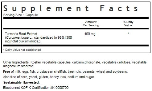 BLUEBONNET NUTRITION STANDARDIZED TURMERIC ROOT EXTRACT SUPPLEMENT FACTS