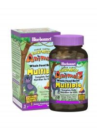 SUPER EARTH RAINFOREST ANIMALZ WHOLE FOOD BASED MULTIPLE ANIMALZ-SHAPED 90 CHEWABLE TAB NATURAL GRAPE FLAVOR BY BLUEBONNET NUTRITION