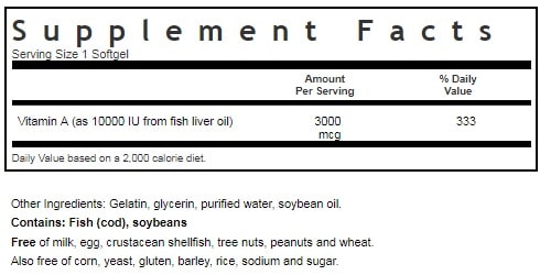 BLUEBONNET NUTRITION VITAMIN A 10,000 IU SUPPLEMENT FACTS