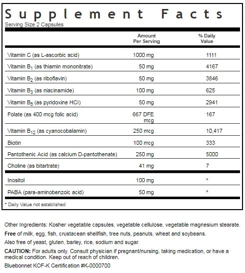 BLUEBONNET NUTRITION STRESS B-COMPLEX SUPPLEMENT FACTS