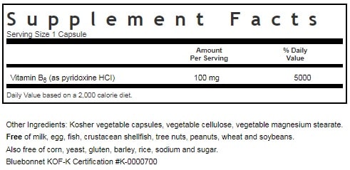 BLUEBONNET NUTRITION VITAMIN B6 100 MG SUPPLEMENT FACTS