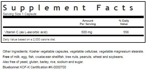 BLUEBONNET NUTRITION VITAMIN C 500 MG SUPPLEMENT FACTS