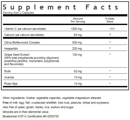 BLUEBONNET NUTRITION OPTIMUM-C FORMULA SUPPLEMENT FACTS