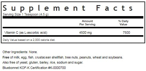 BLUEBONNET NUTRITION VITAMIN C CRYSTALS SUPPLEMENT FACTS