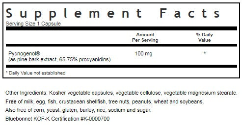 BLUEBONNET NUTRITION PYCNOGENOL 100 MG SUPPLEMENT FACTS