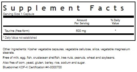 BLUEBONNET NUTRITION TAURINE 500 MG SUPPLEMENT FACTS