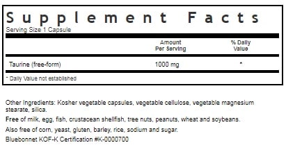 BLUEBONNET NUTRITION TAURINE 1000 MG SUPPLEMENT FACTS