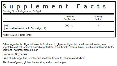 BLUEBONNET NUTRITION NATURAL OMEGA-3 VEGETARIAN DHA 200 MG SUPPLEMENT FACTS