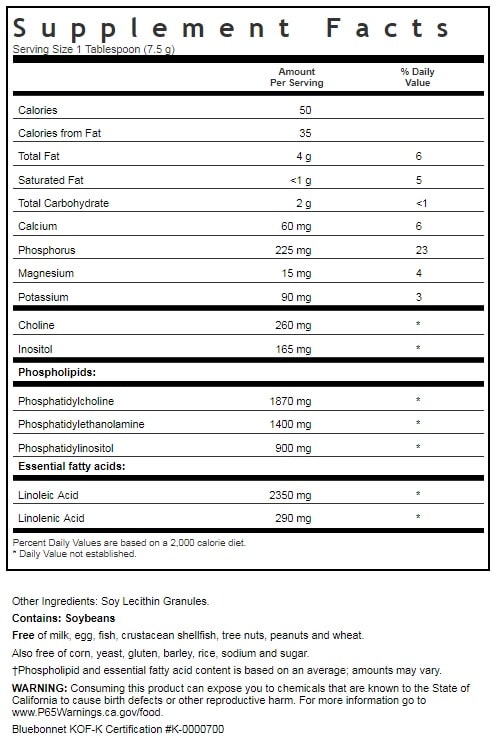 BLUEBONNET NUTRITION SUPER EARTH NON-GMO LECITHIN GRANULES SUPPLEMENT FACTS
