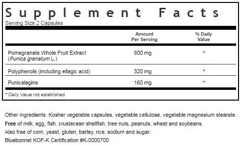 BLUEBONNET NUTRITION SUPER FRUIT POMEGRANATE WHOLE FRUIT SUPPLEMENT FACTS