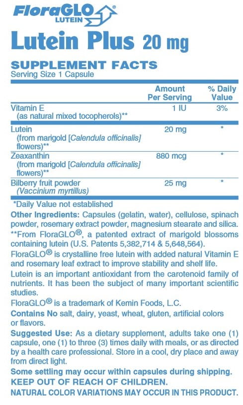 Betsy's Basics Lutein Plus Supplement Facts