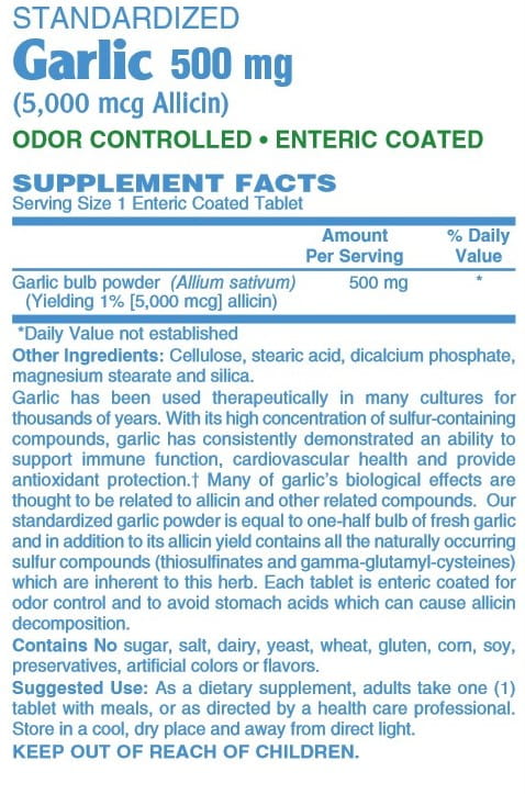 Betsy's Basics Garlic 500 mg Supplement Facts