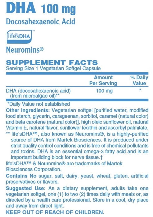 Betsy's Basics DHA 100 mg Supplement Facts