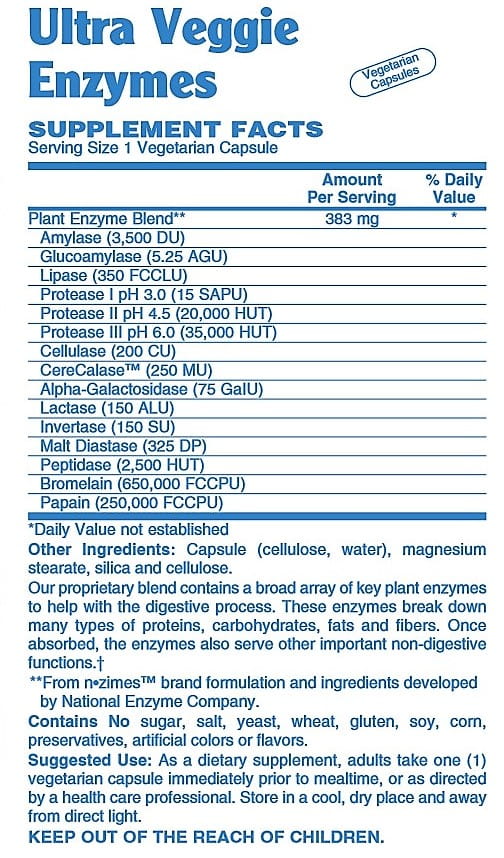 Betsy's Basics Ultra Veggie Enzymes Supplement Facts