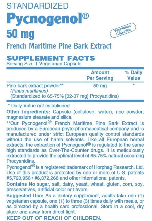 Betsy's Basics Pycnogenol 50 mg Supplement Facts