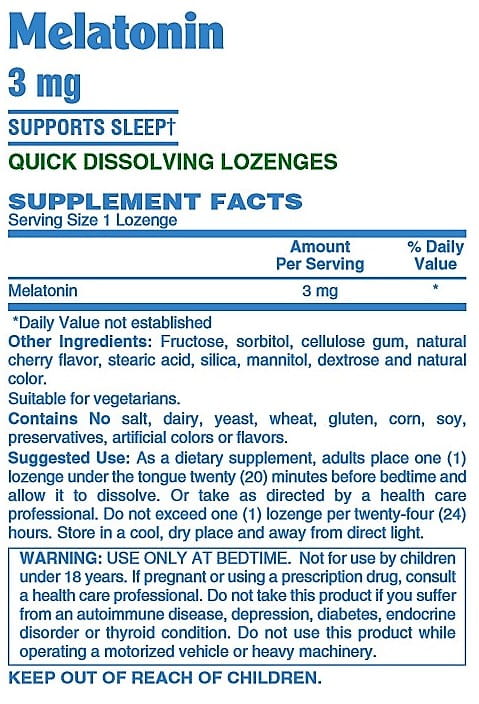 Betsy's Basics Melatonin 3 mg Supplement Facts