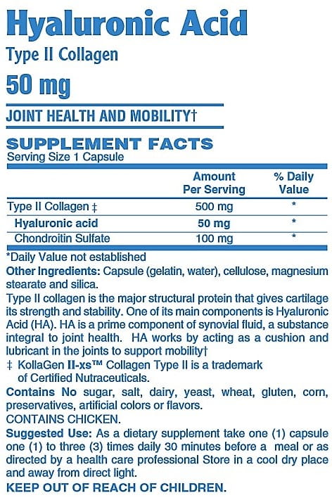 Betsy's Basics Hyaluronic Acid 50 mg Supplement Facts