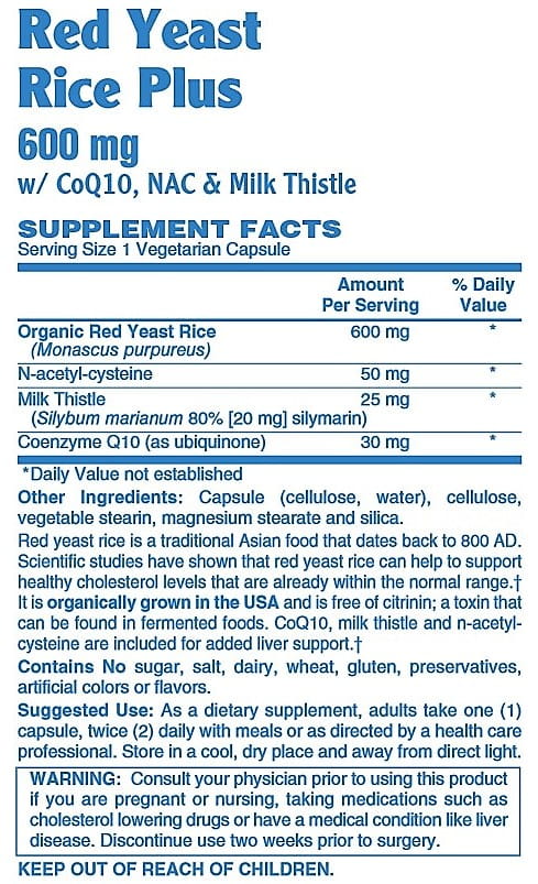 Betsy's Basics Red Yeast Rice Plus Supplement Facts