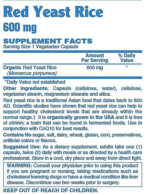 Betsy's Basics Red Yeast Rice Supplement Facts