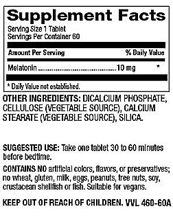 Betsy's Basics Melatonin 10 mg Supplement Facts